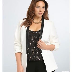 FAUX LEATHER TRIM BLAZER